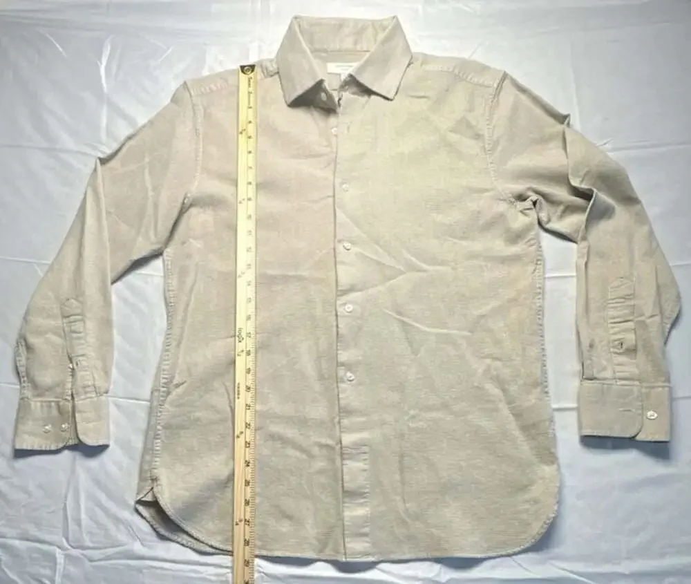 Banana Republic Men Slim Fit Beige Textured Long Sleeve Button Down Shirt Sz L